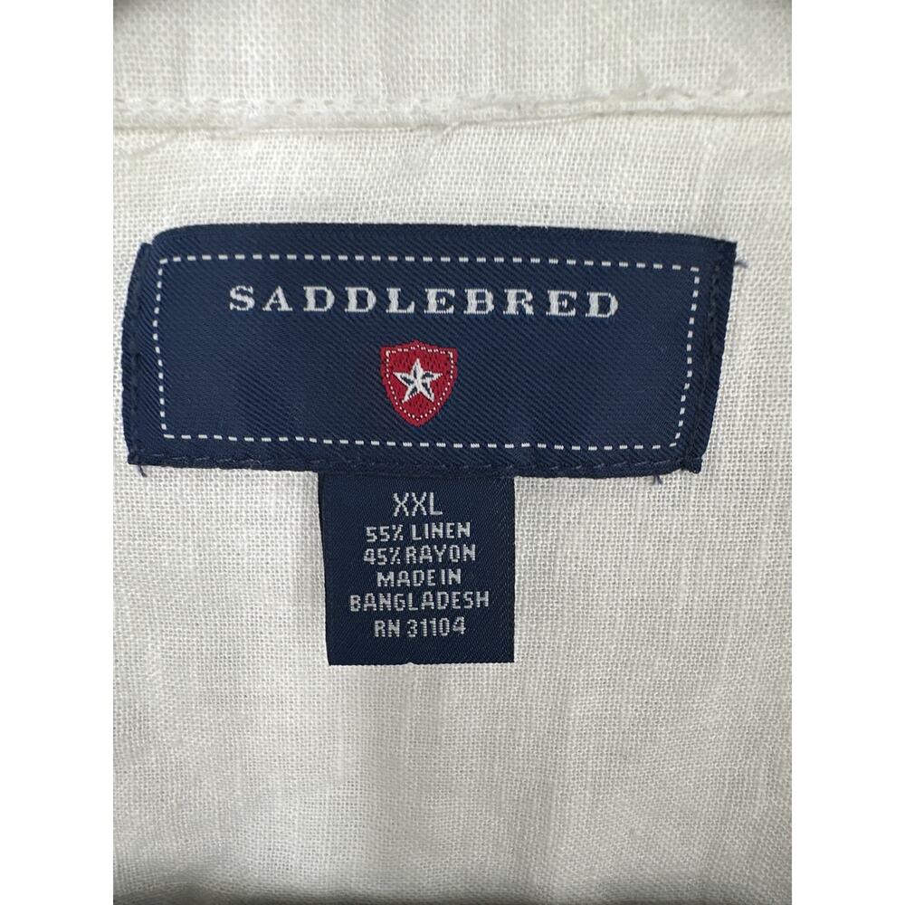 90s Vintage Shirt Mens XXL White Linen Button Short Sleeve Coastal Beach Camp - Picture 2 of 6